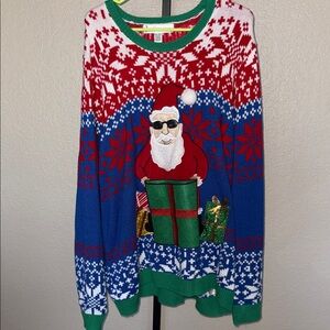 Festive Santa Sweater - Red, Blue, Green and Sequins - Christmas